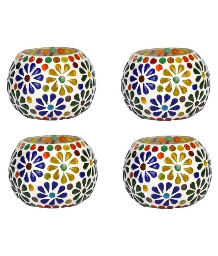     			AFAST Multicolour Table Top Glass Tea Light Holder - Pack of 4