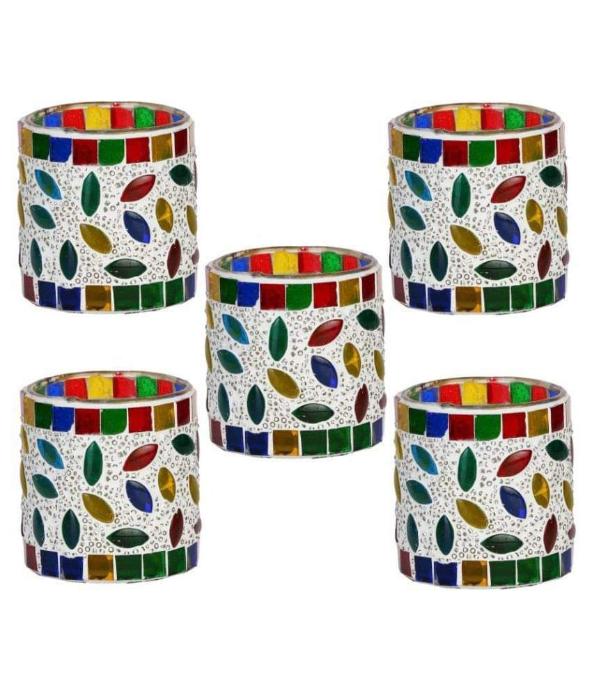 AFAST Multicolour Table Top Glass Tea Light Holder - Pack of 5 AFAST Multicolour Table Top Glass Tea Light Holder - Pack of 5