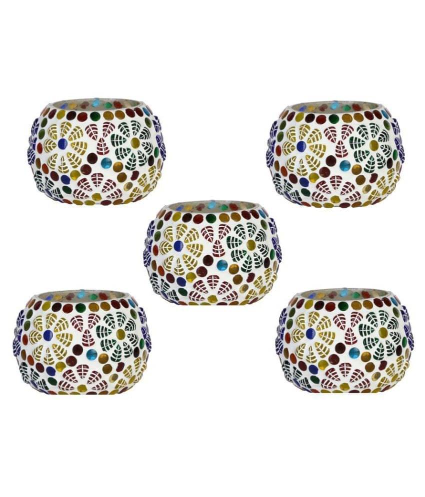     			AFAST Multicolour Table Top Glass Tea Light Holder - Pack of 5