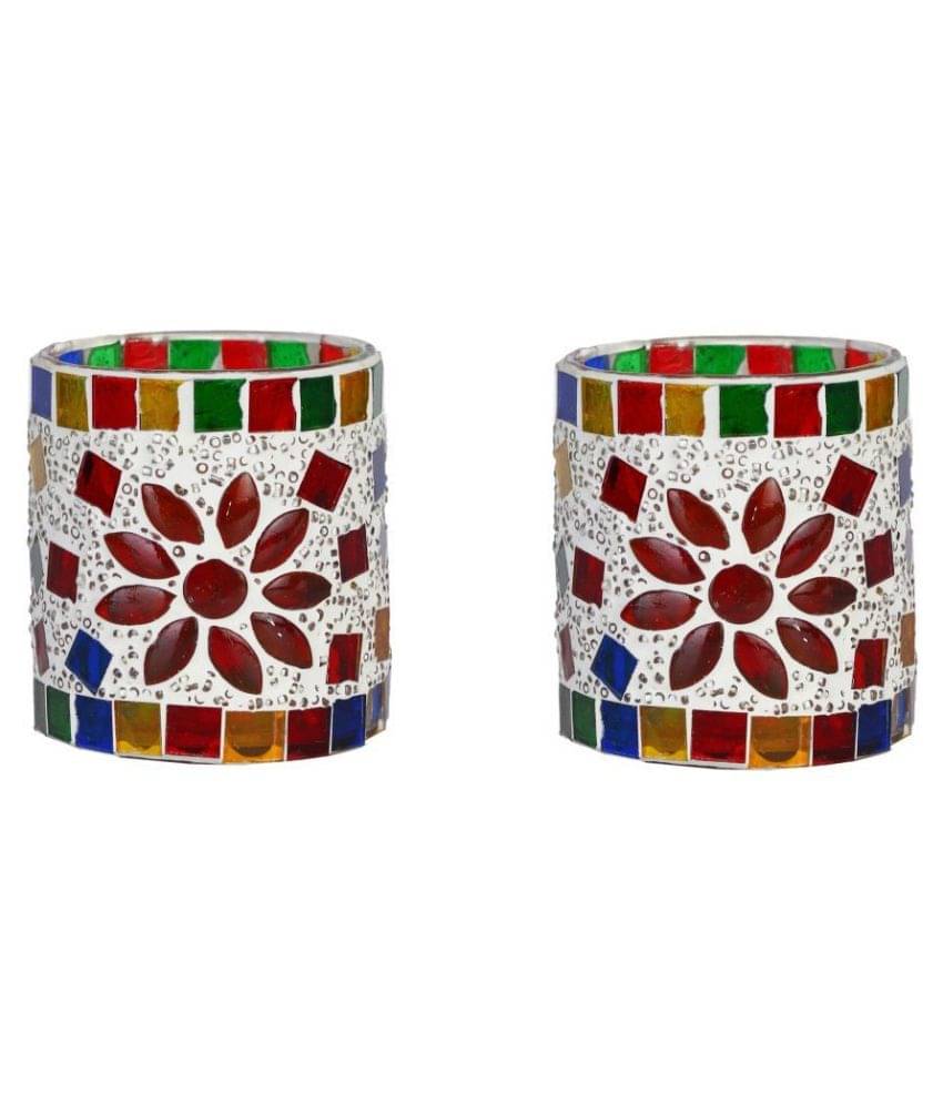 AFAST Multicolour Table Top Glass Tea Light Holder - Pack of 2 AFAST Multicolour Table Top Glass Tea Light Holder - Pack of 2