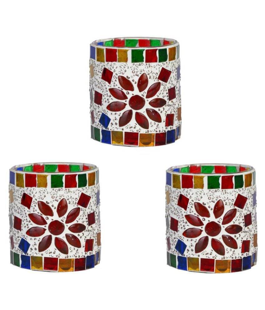     			AFAST Multicolour Table Top Glass Tea Light Holder - Pack of 3