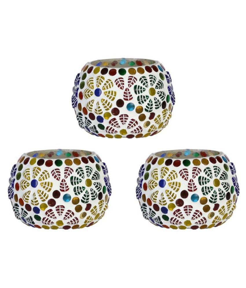 AFAST Multicolour Table Top Glass Tea Light Holder - Pack of 3 AFAST Multicolour Table Top Glass Tea Light Holder - Pack of 3