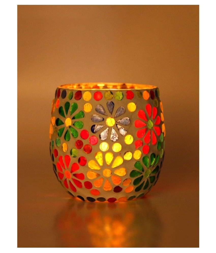     			AFAST Multicolour Table Top Glass Tea Light Holder - Pack of 1