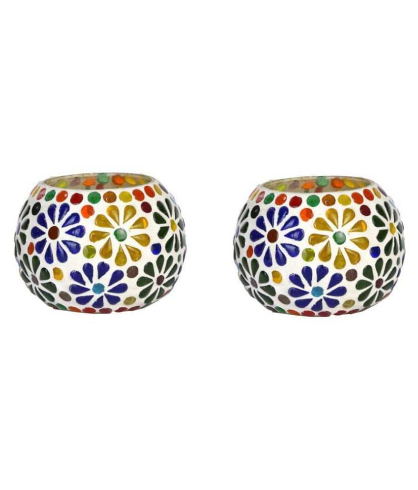     			AFAST Multicolour Table Top Glass Tea Light Holder - Pack of 2