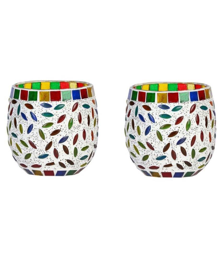 AFAST Multicolour Table Top Glass Tea Light Holder - Pack of 2 AFAST Multicolour Table Top Glass Tea Light Holder - Pack of 2