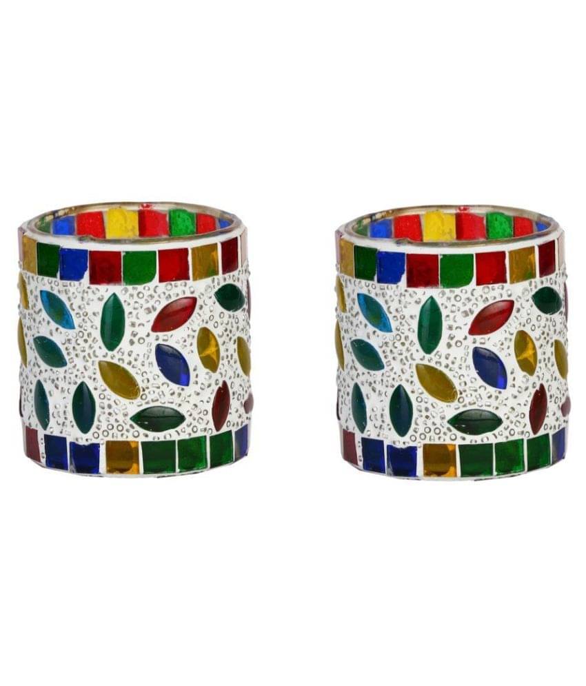 AFAST Multicolour Table Top Glass Tea Light Holder - Pack of 2 AFAST Multicolour Table Top Glass Tea Light Holder - Pack of 2