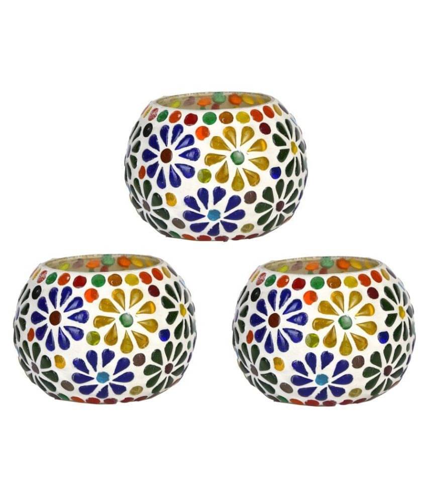AFAST Multicolour Table Top Glass Tea Light Holder - Pack of 3 AFAST Multicolour Table Top Glass Tea Light Holder - Pack of 3