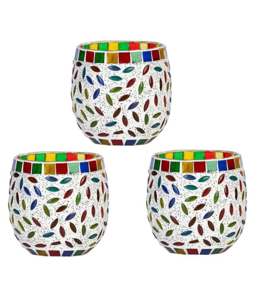     			AFAST Multicolour Table Top Glass Tea Light Holder - Pack of 3