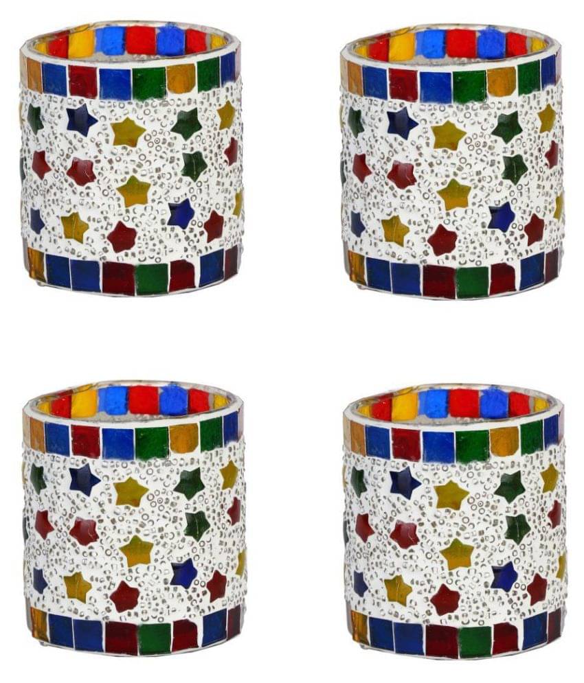 AFAST Multicolour Table Top Glass Tea Light Holder - Pack of 4 AFAST Multicolour Table Top Glass Tea Light Holder - Pack of 4