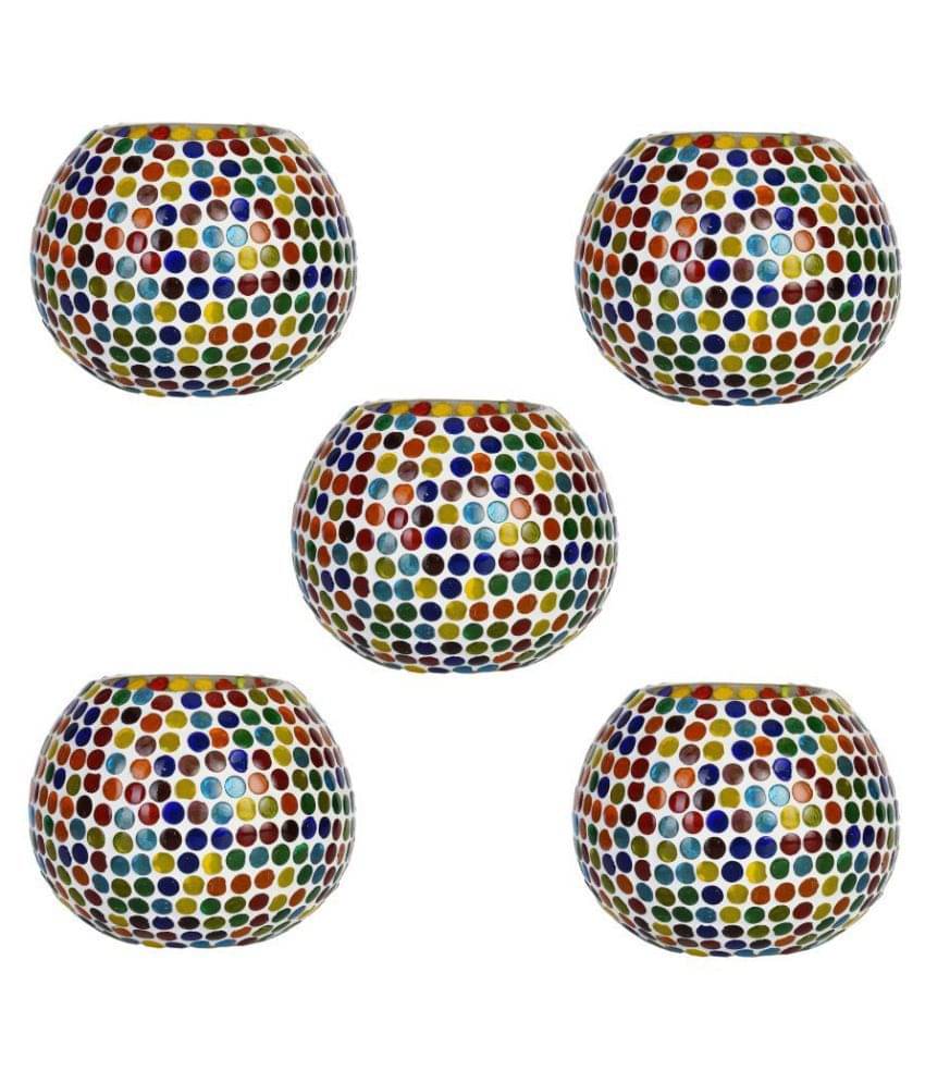 AFAST Multicolour Table Top Glass Tea Light Holder - Pack of 5 AFAST Multicolour Table Top Glass Tea Light Holder - Pack of 5