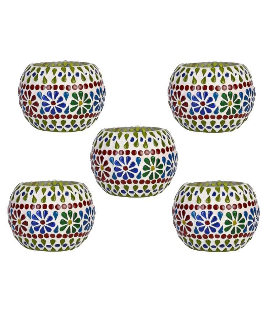     			AFAST Multicolour Table Top Glass Tea Light Holder - Pack of 5