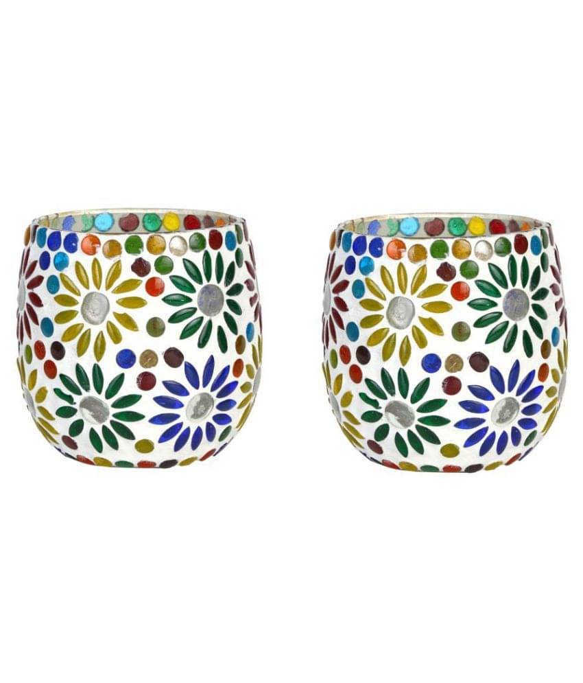     			AFAST Multicolour Table Top Glass Tea Light Holder - Pack of 2