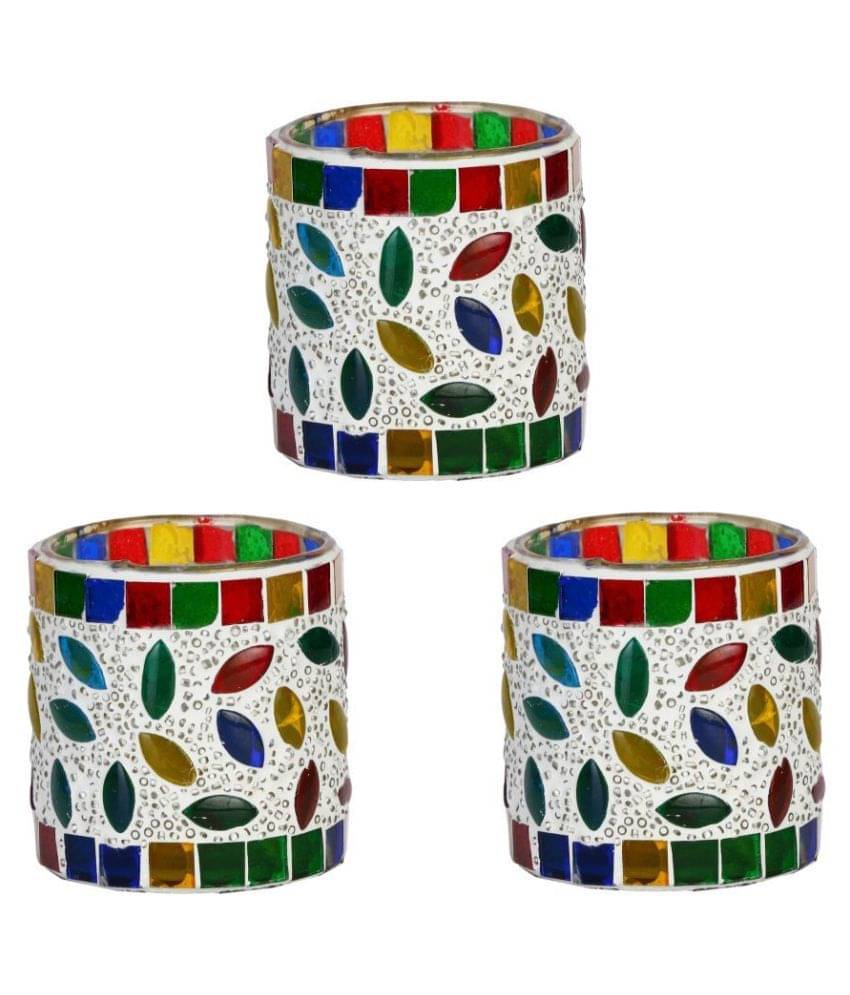 AFAST Multicolour Table Top Glass Tea Light Holder - Pack of 3 AFAST Multicolour Table Top Glass Tea Light Holder - Pack of 3