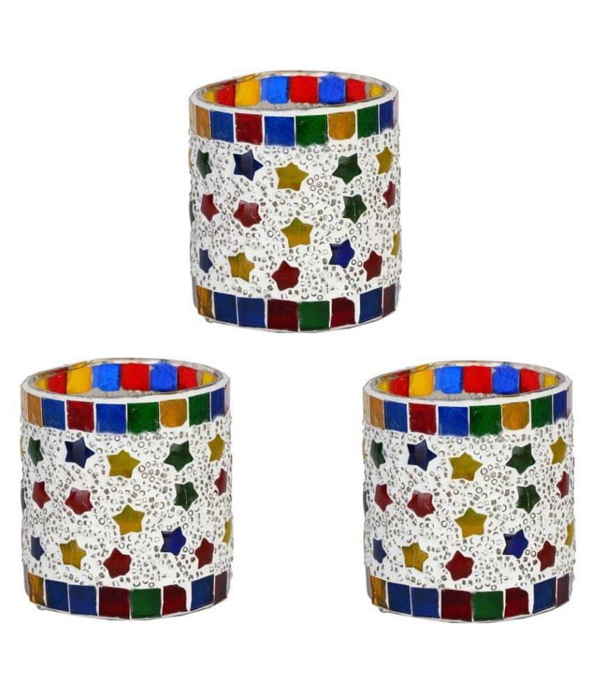 AFAST Multicolour Table Top Glass Tea Light Holder - Pack of 3 AFAST Multicolour Table Top Glass Tea Light Holder - Pack of 3