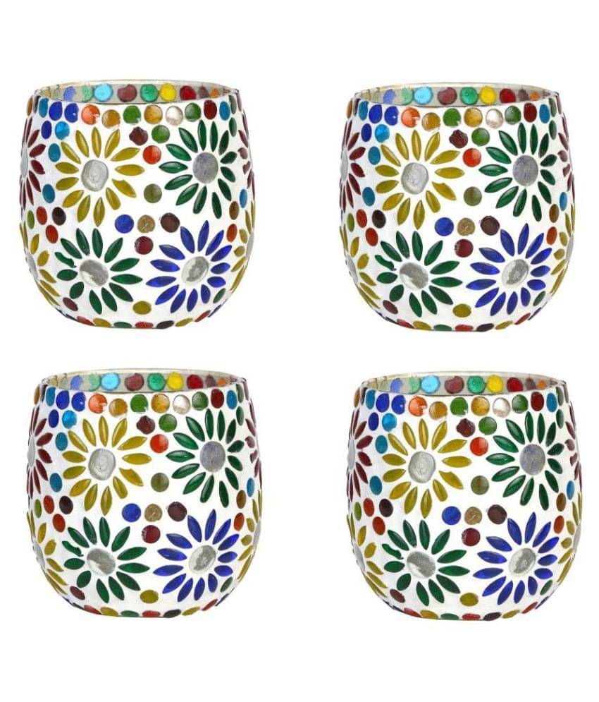     			AFAST Multicolour Table Top Glass Tea Light Holder - Pack of 4