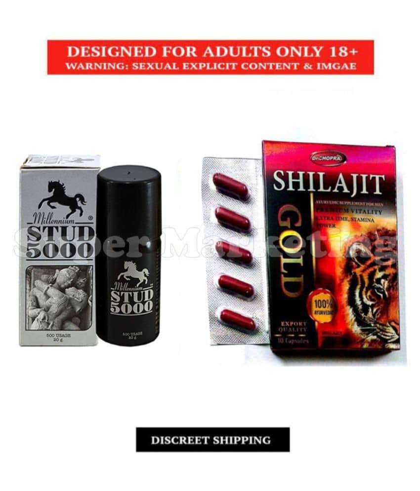 Shlajit Gold Capsule, Pack of 10 no.s & Stud 5000 Spray 20 gm, Combo Pack For Men, 100% Natural Product