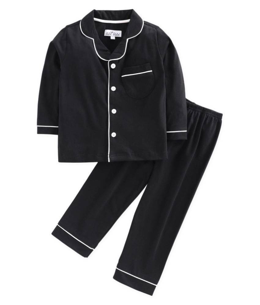     			Nite Flite Pack of 1 Boys 100% Cotton Nightsuit Set ( Black )