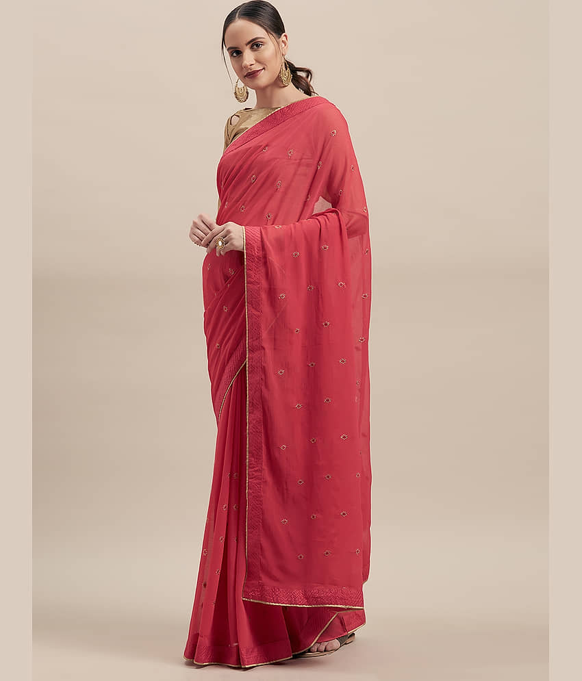 Shaily Retails Chiffon Saree With Unstitched Blouse Piece ( Pink ) - Sarees | Buy online on ZillyBuy