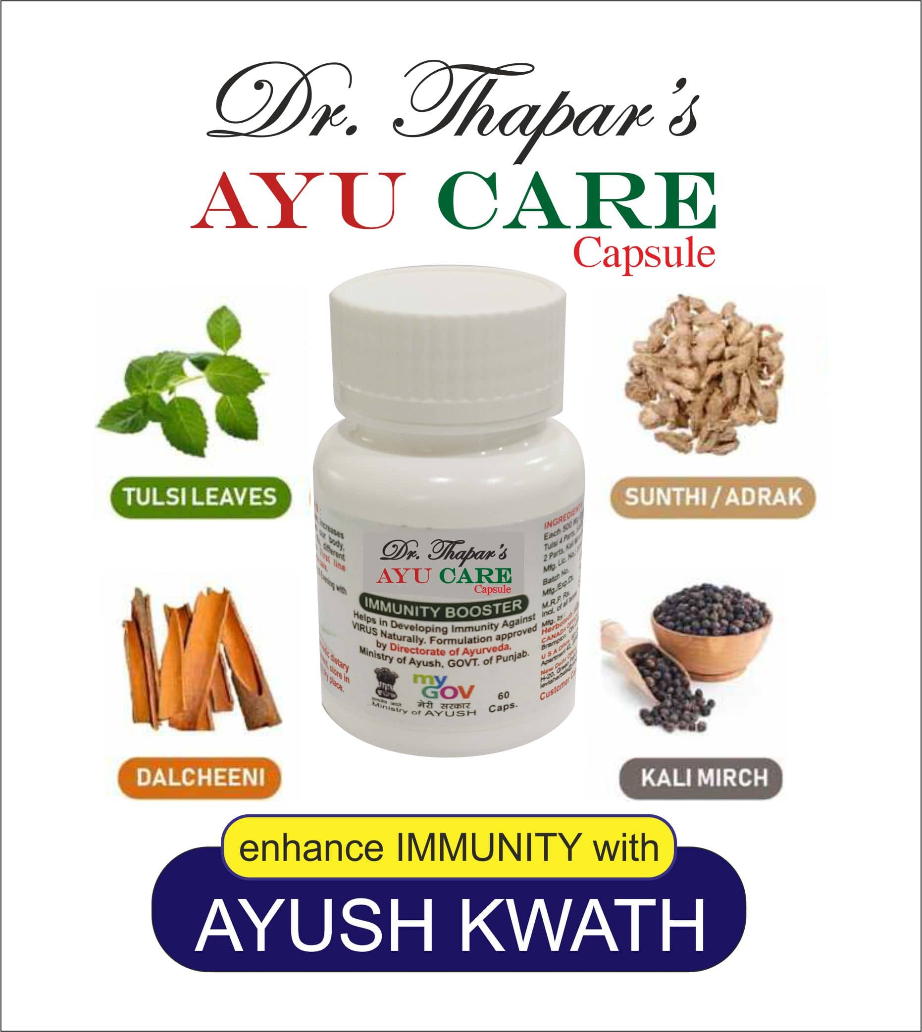 Dr. Thapar'S Auy Care Immunity Booster @ No Profit No Loss Basis 60 Capsule 500 Mg
