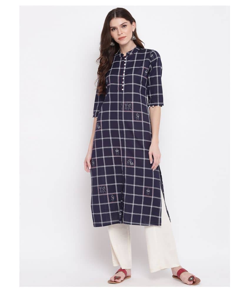 Vbuyz Navy Cotton Straight Kurti - Kurtis, Tunics | Buy online on ZillyBuy
