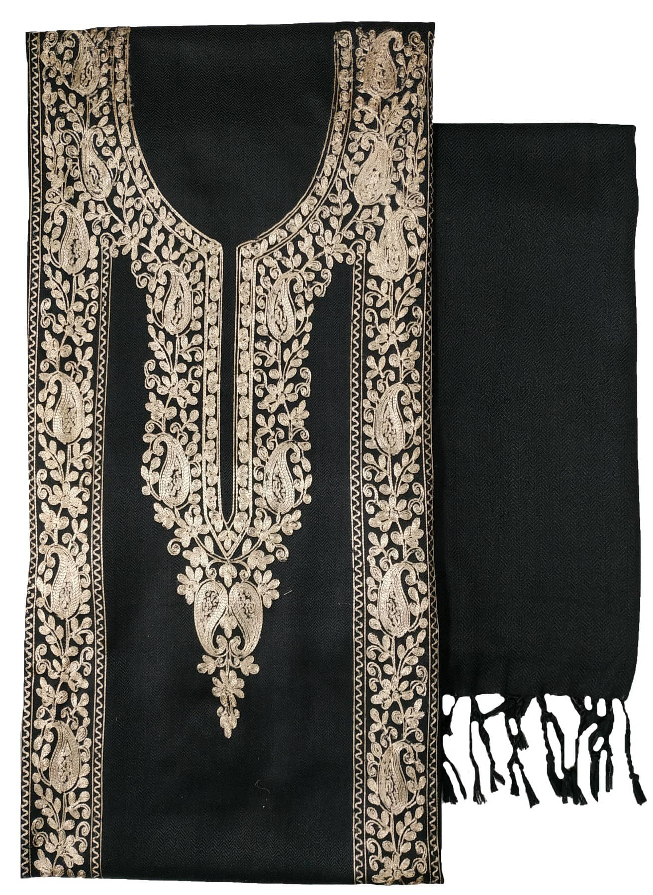 KASHMIRI Black Woollen Dress Material - Unstitched Fabrics | Buy online on ZillyBuy