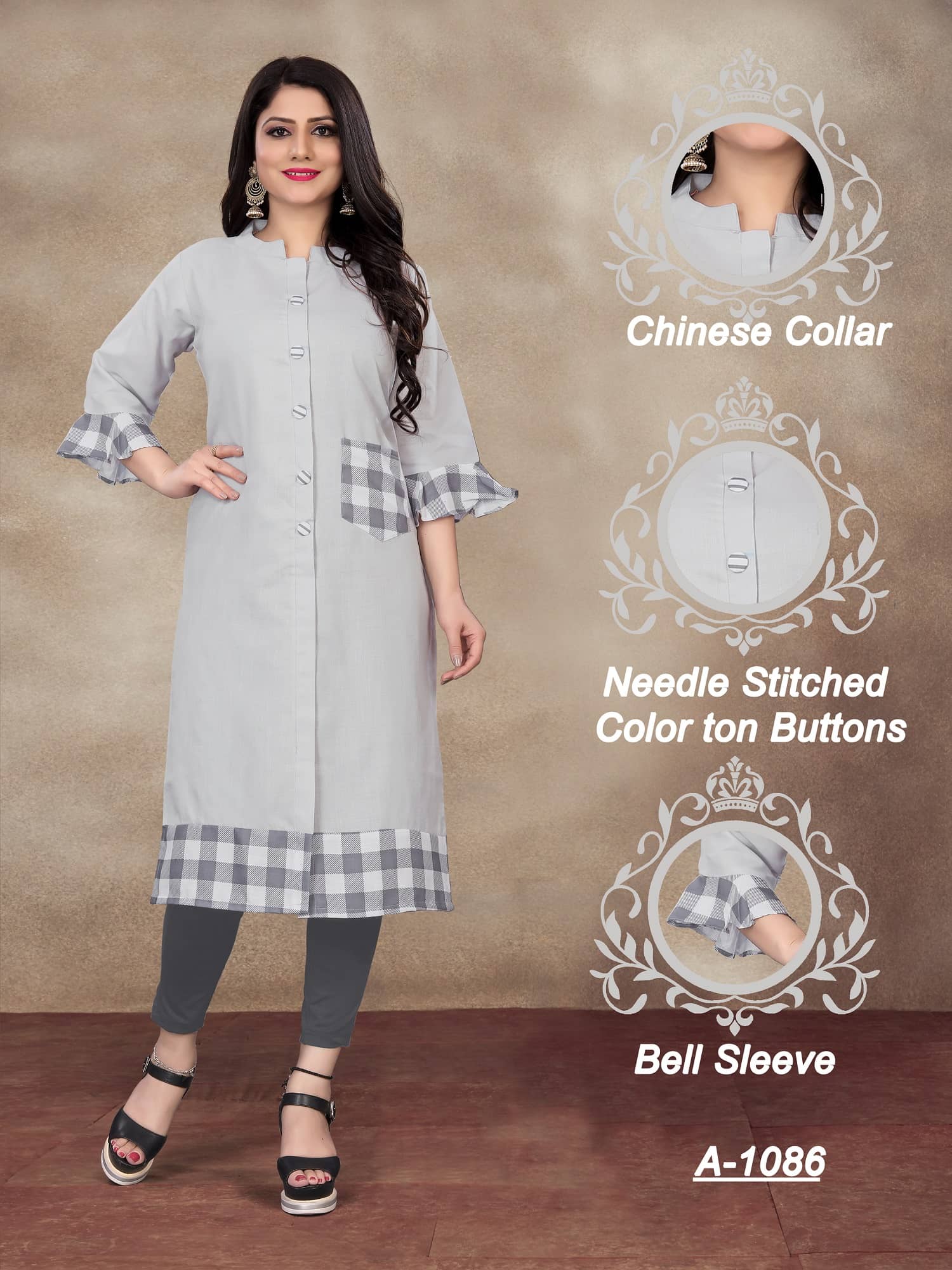 Lerkiza - Light Grey Cotton Blend Women's Straight Kurti ( Pack of 1 ) - Kurtis, Tunics | Buy online on ZillyBuy