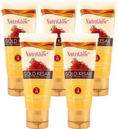 Nutriglow Gold Kesar Face Wash Lightening Cleanser Each 65gm For All Skin Type (Pack of 5 )