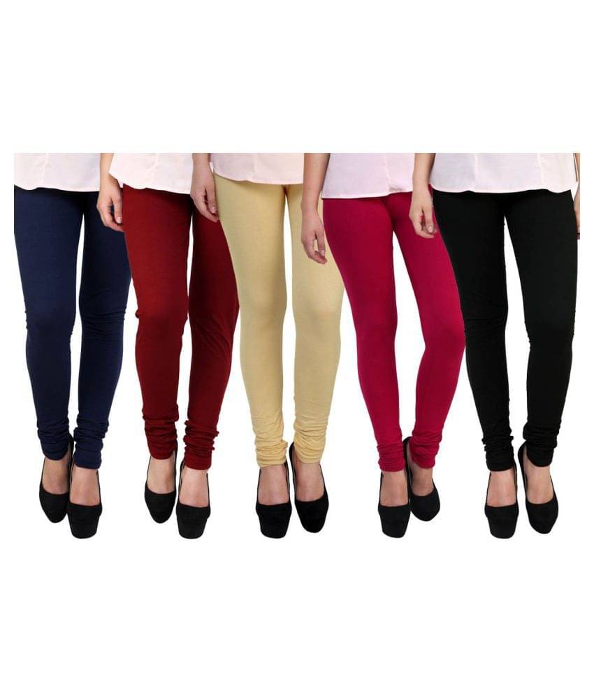     			FnMe Cotton Lycra Pack of 5 Blue, Pink, Red, Black & Beige Leggings