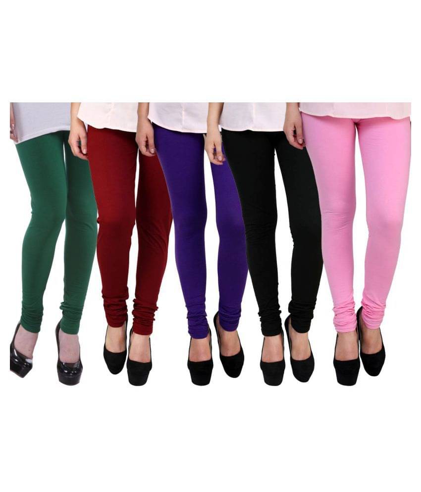     			FnMe - Green Cotton Women's Leggings ( Pack of 5 )