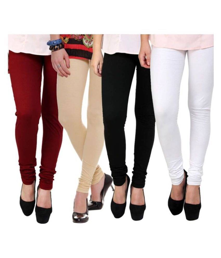 FnMe Cotton Maroon, Beige, Black, White Lycra Pack of 4 Leggings FnMe Cotton Maroon, Beige, Black, White Lycra Pack of 4 Leggings