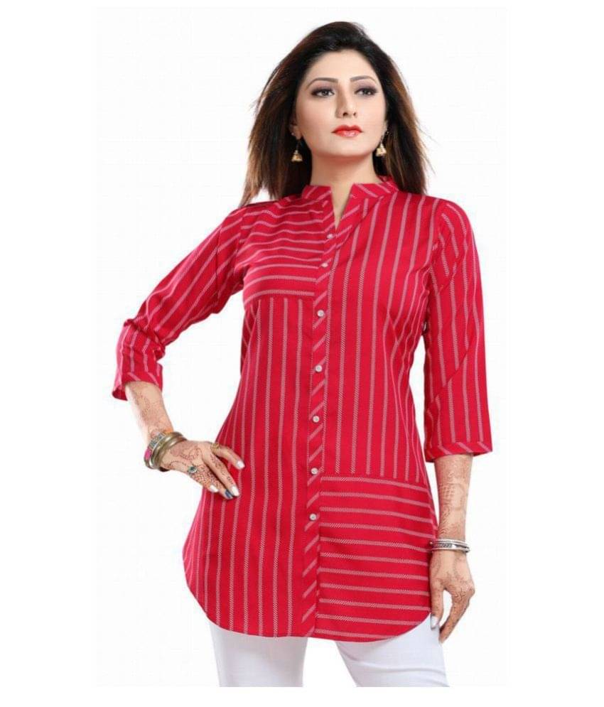     			Meher Impex Red Crepe A-line Kurti