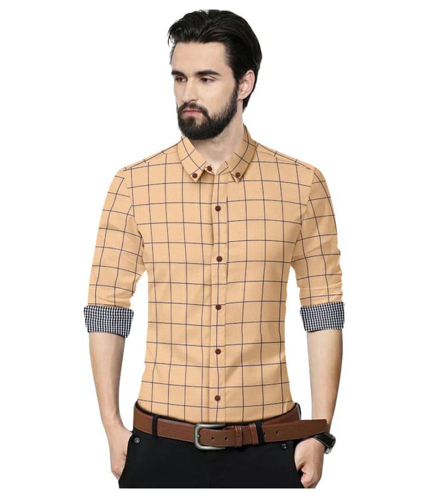 P&V - Beige Cotton Blend Regular Fit Men's Formal Shirt ( Pack of 1 )     			P&V - Beige Cotton Blend Regular Fit Men's Formal Shirt ( Pack of 1 )