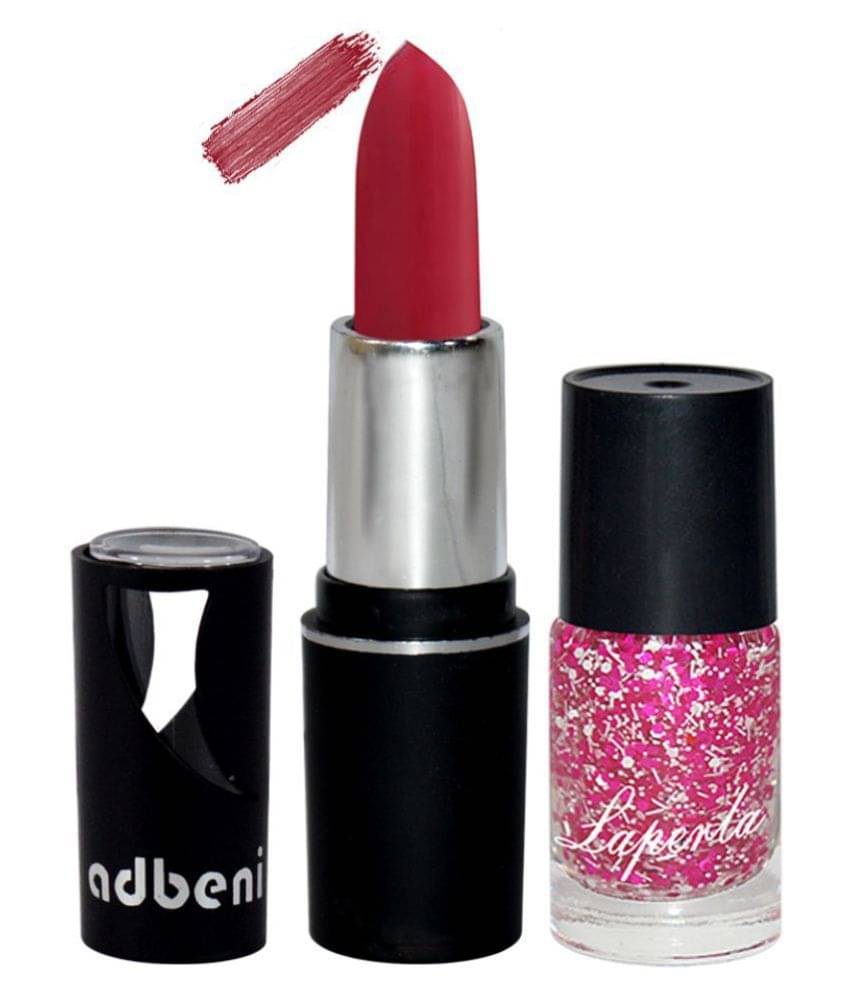     			Adbeni Combo Pack Hot Red Lipstick & Pink Nail polish  Makeup Kit Pack of 2 183