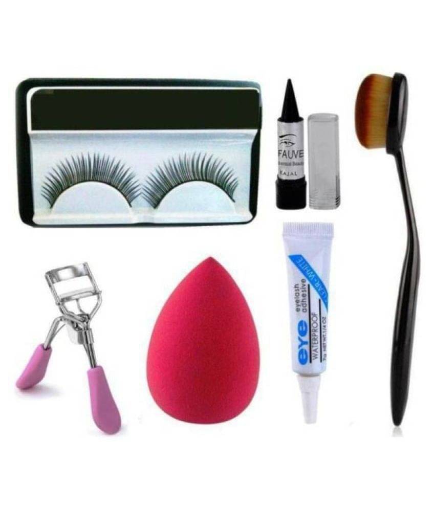     			Adbeni  Eyelashes,Kajal, Eyelash Curler,Puff, Glue, Oval Brush-Gen-43-GC-992 Makeup Kit Pack of 6 113