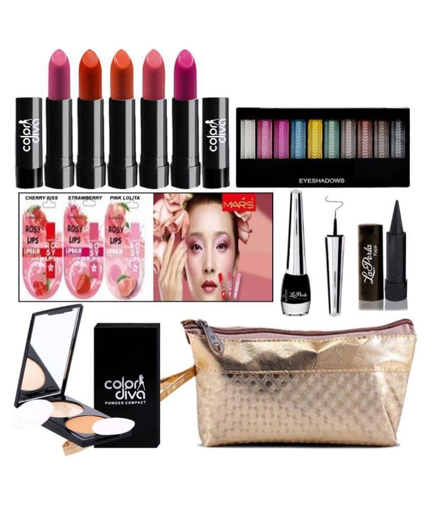     			Adbeni Combo Makeup Set (Eyeshadow,Eyeliner, Lip Balm,Kajal,Compact Powder,Lipstick & Makeup Pouch)