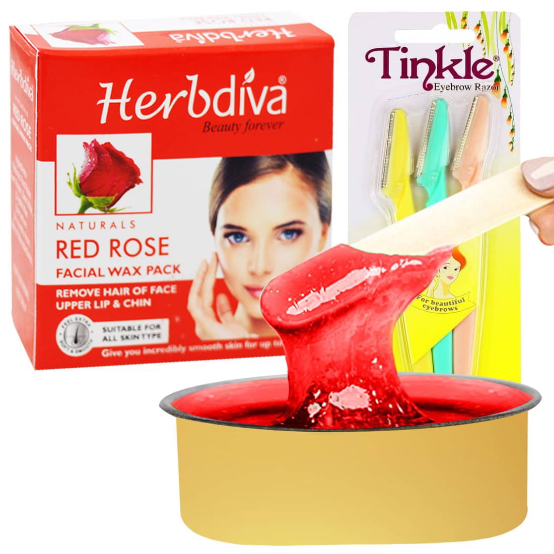     			Herbdiva Katori Facial Wax Red Rose 80g With Eyebrow Razer,(101RZR), Pack of 2