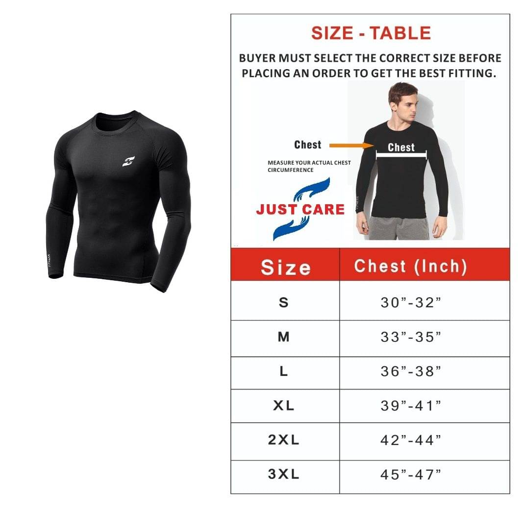 JUST CARE 100% Polyester Men Compression Full Sleeve T-Shirt ,High Performance Plain Cool Dry Athletic Fit Multi Sports Stretchable T-Shirts for Men     			JUST CARE 100% Polyester Men Compression Full Sleeve T-Shirt ,High Performance Plain Cool Dry Athletic Fit Multi Sports Stretchable T-Shirts for Men