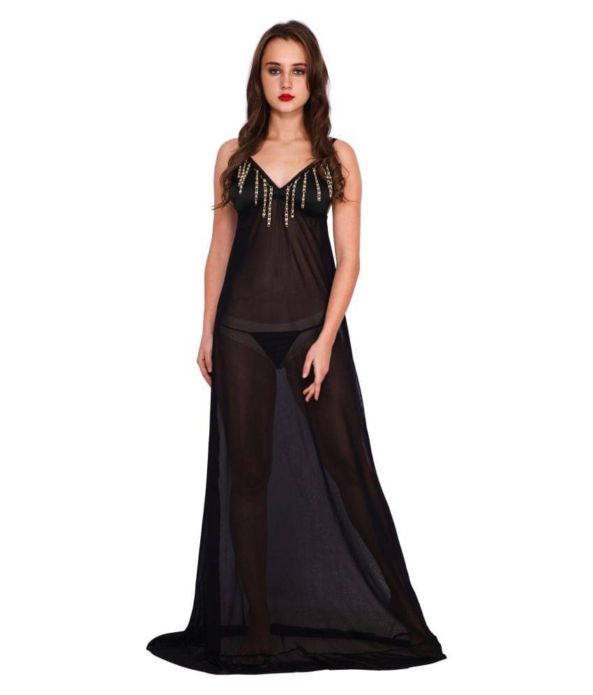 Madaam Net Baby Doll Dresses With Panty - Black Madaam Net Baby Doll Dresses With Panty - Black