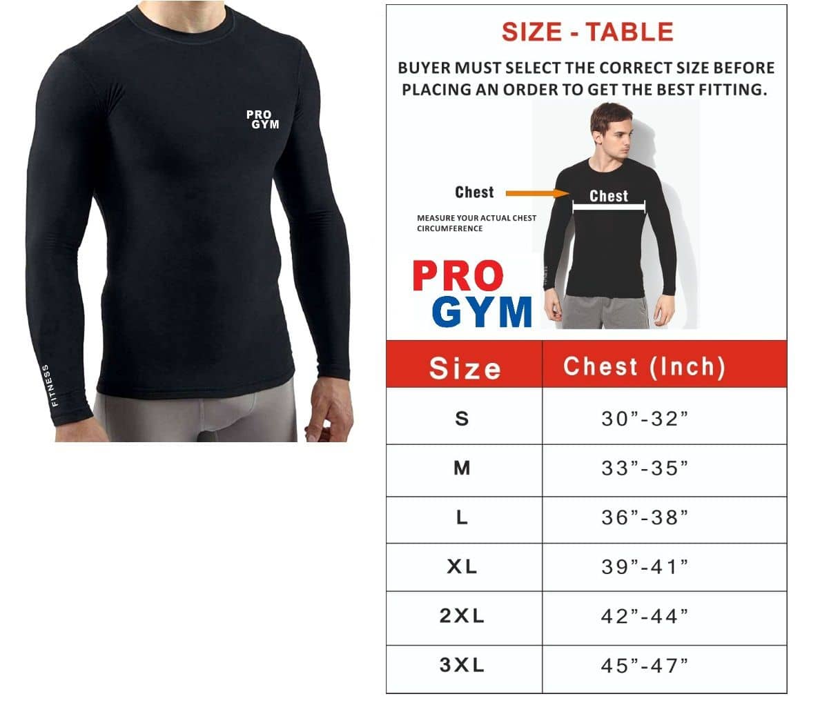 Pro Gym Men Full Sleeve 100% Polyester Compression Shirt - Athletic Base Layer for Fitness, Cycling, Training, Workout, Tactical Sports Wear - Cool Dry Running Shirt