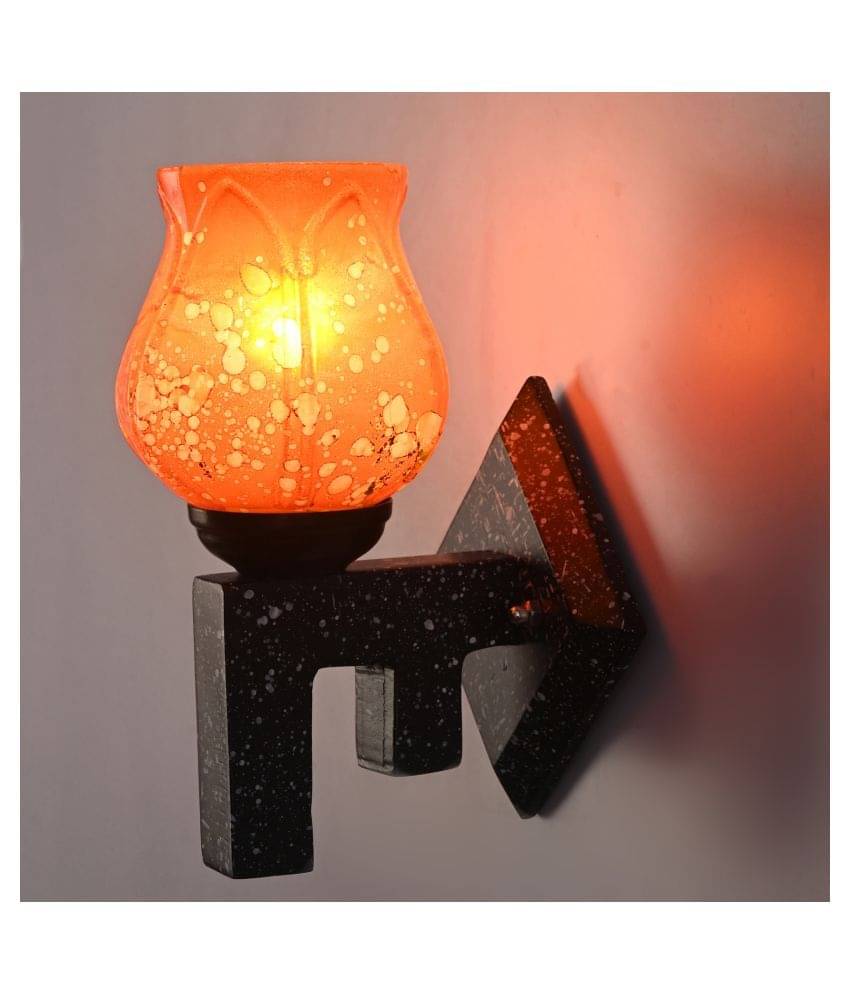     			Somil Marble Look Wood Fitting Shade Glass Wall Light Orange - Pack of 1