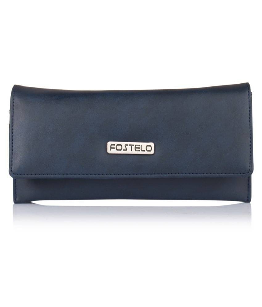     			Fostelo Blue Faux Leather Box Clutch