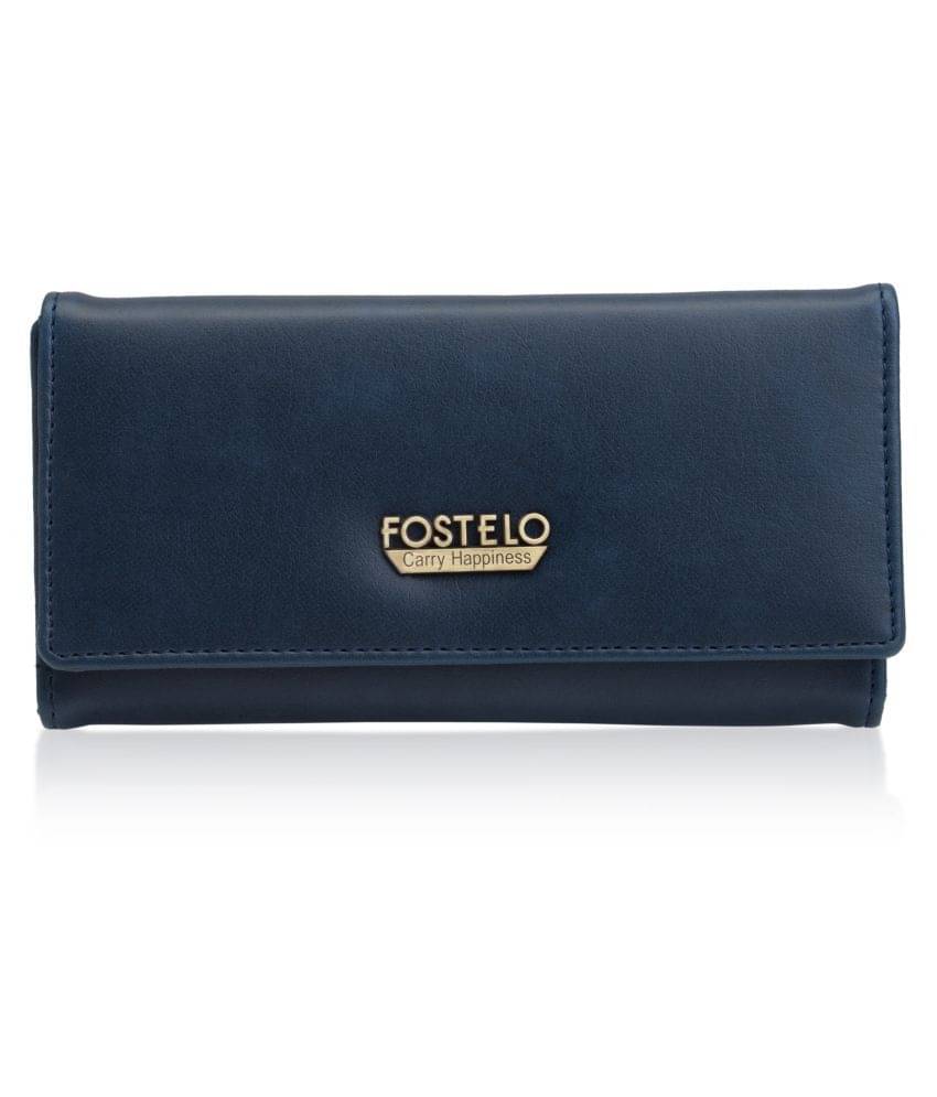     			Fostelo Blue Faux Leather Box Clutch