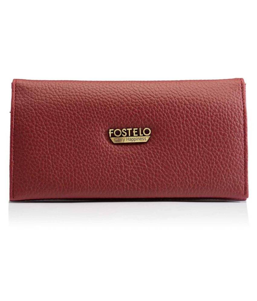     			Fostelo Maroon Faux Leather Box Clutch