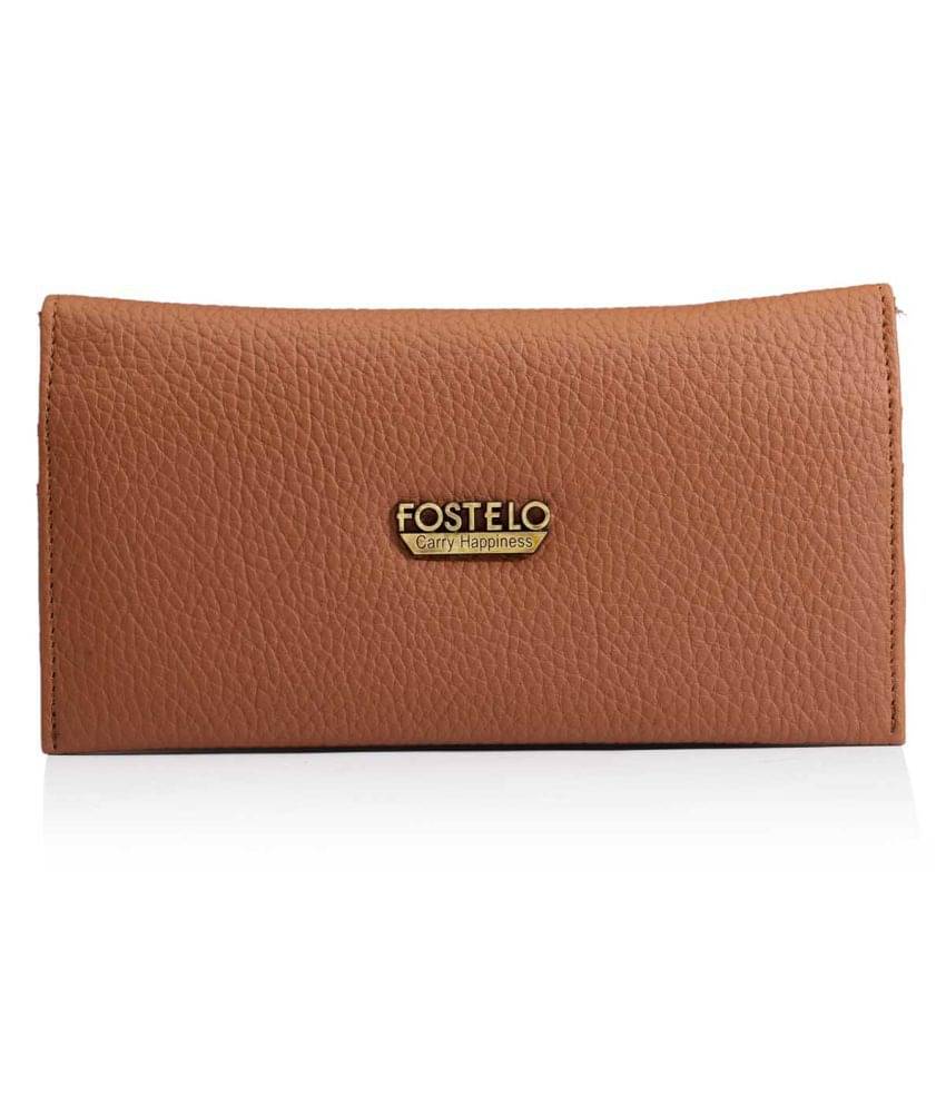     			Fostelo Tan Faux Leather Box Clutch