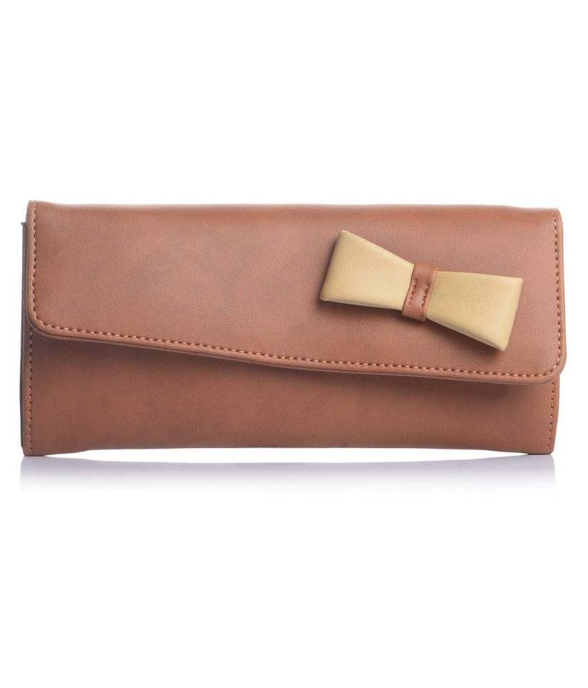     			Fostelo Tan Faux Leather Box Clutch