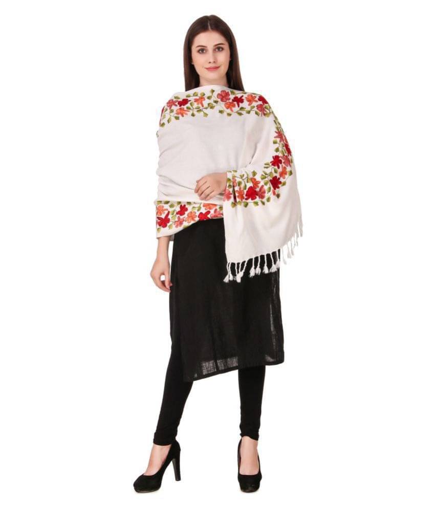 Bravezi White Kashmiri Shawl Bravezi White Kashmiri Shawl