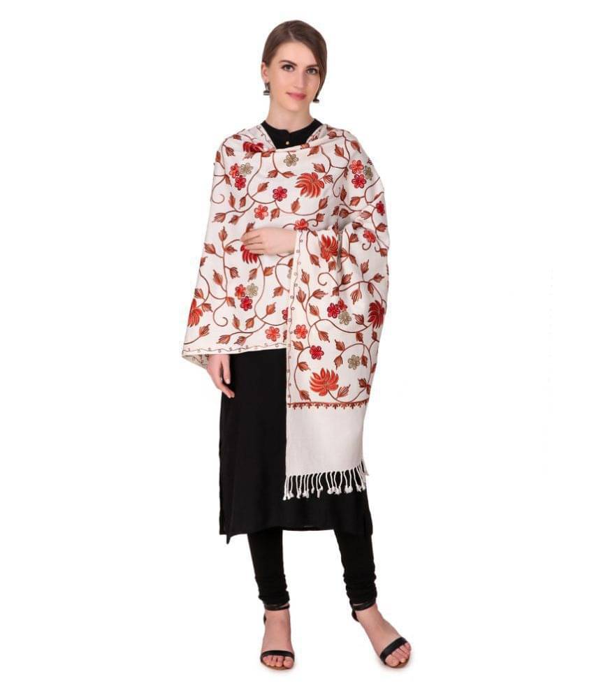     			Bravezi White Kashmiri Shawl