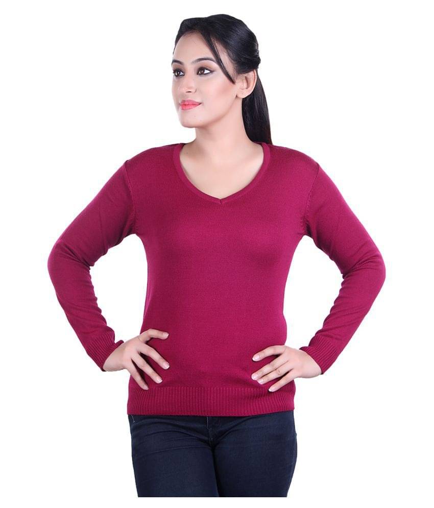 Ogarti Women Acrylic V-Neck Pullover ( Maroon )     			Ogarti Women Acrylic V-Neck Pullover ( Maroon )