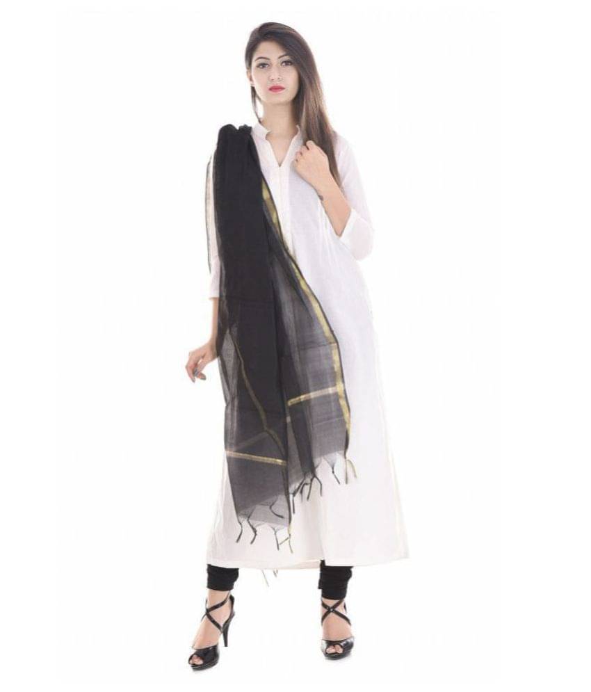     			Apratim Black Chanderi Self Dupatta