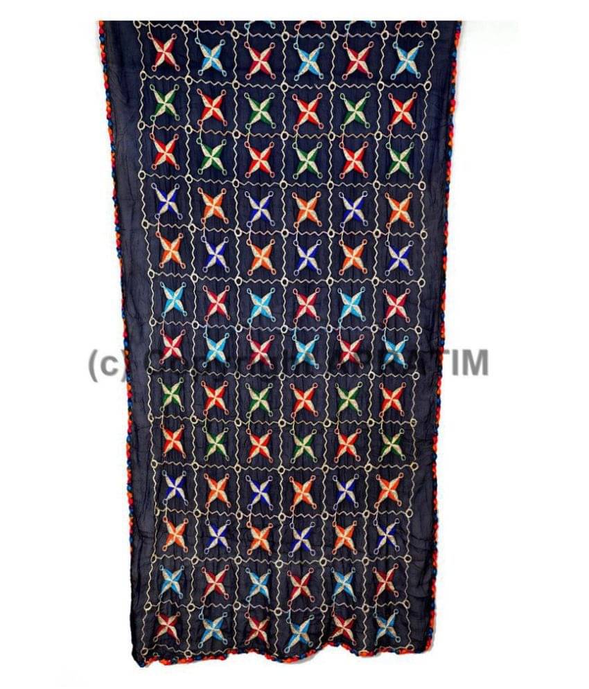     			Apratim Black Chiffon Phulkari Dupatta